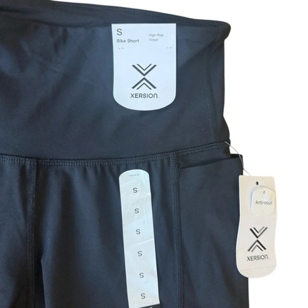 Xersion‎ Womens High Rise Bike Shorts Black Fitted Athletic Pockets Small NWT